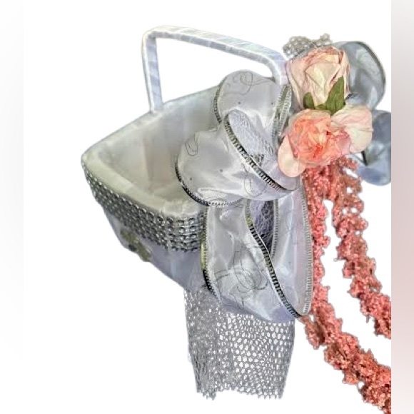 Handmade Coral Pink Flower Girl Basket - Picture 13 of 14